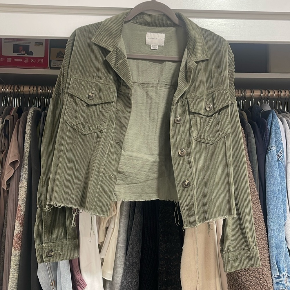 American Eagle corduroy shacket in olive